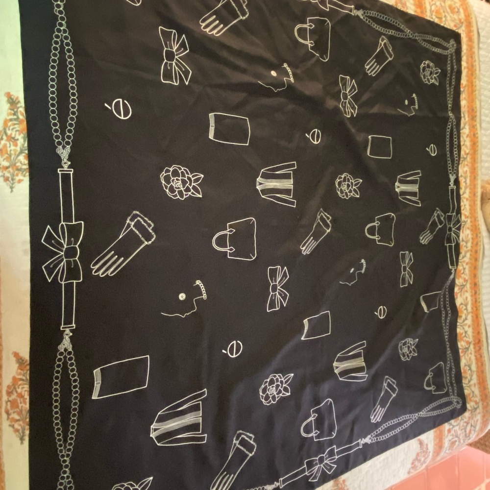 Tanner Black Silk Scarf with White Circle Pattern